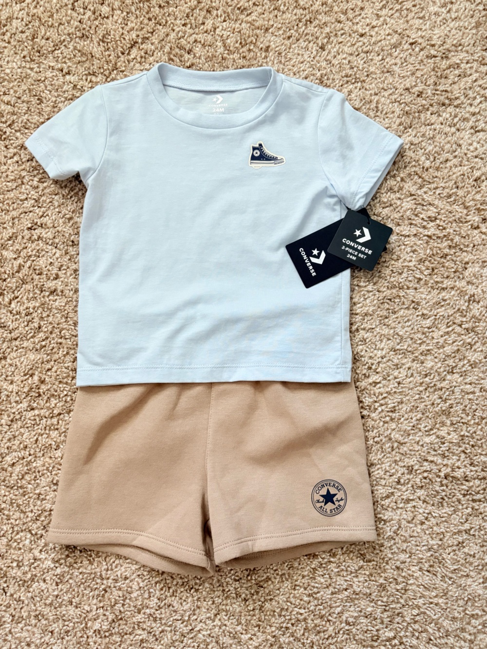 NWT Converse Chuck Taylor Toddler 2pc Tee Shorts Set Blue Tan 24M